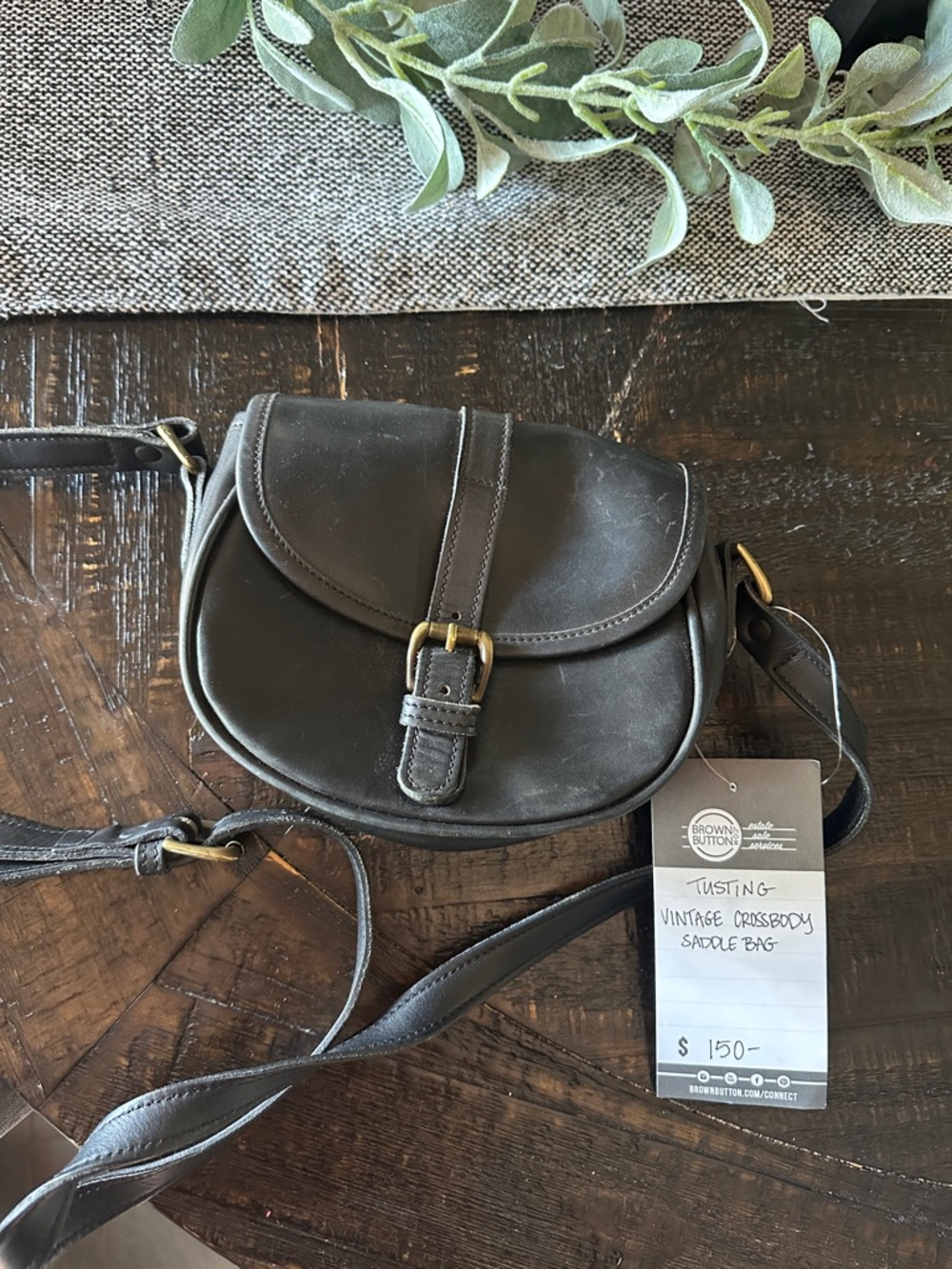 Tusting (Made in England) Vintage Leather Crossbody Saddle Bag - Brown